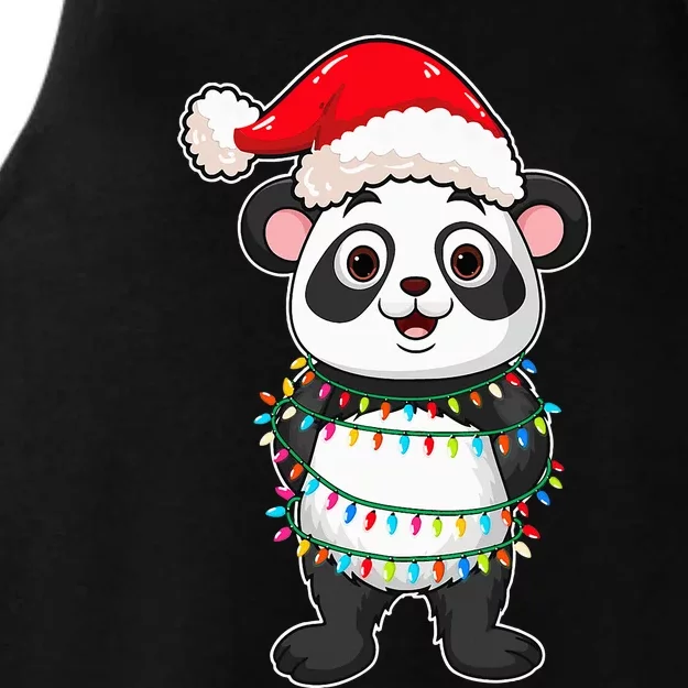 Christmas Lights Panda Wearing Xmas Hat Cute Panda Lover Ladies Tri-Blend Wicking Tank