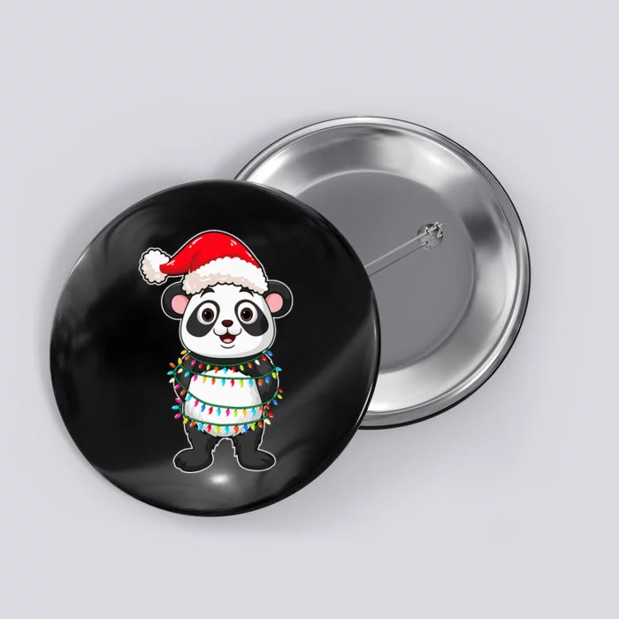 Christmas Lights Panda Wearing Xmas Hat Cute Panda Lover Button