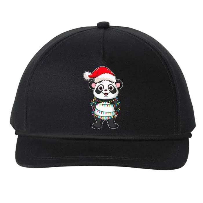 Christmas Lights Panda Wearing Xmas Hat Cute Panda Lover Snapback Five-Panel Rope Hat