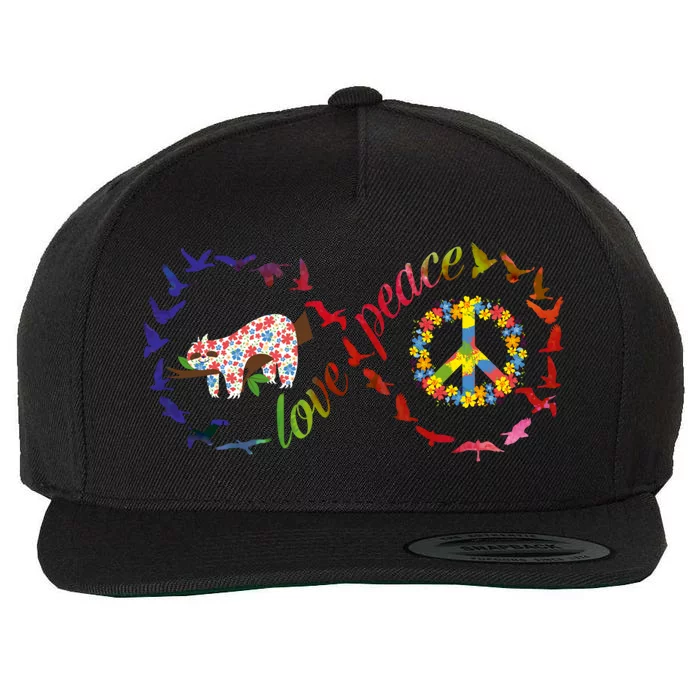 Cute Love Peace And Sloths Cute Sloth Lover Love Sloths Hippie Gift Wool Snapback Cap