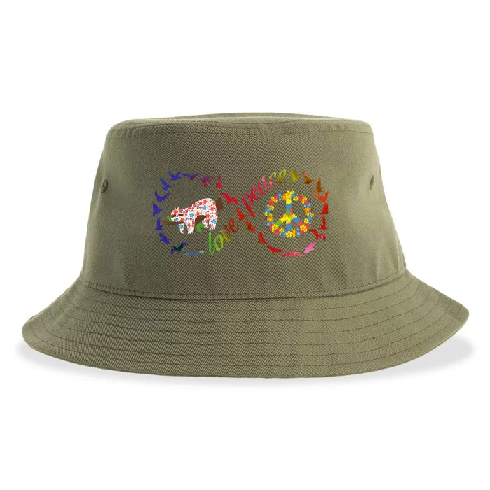 Cute Love Peace And Sloths Cute Sloth Lover Love Sloths Hippie Gift Sustainable Bucket Hat