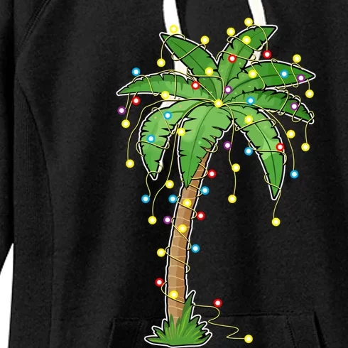 Christmas Lights Palm Tree Beach Funny Tropical Xmas Gift Cute Gift Women's Fleece Hoodie