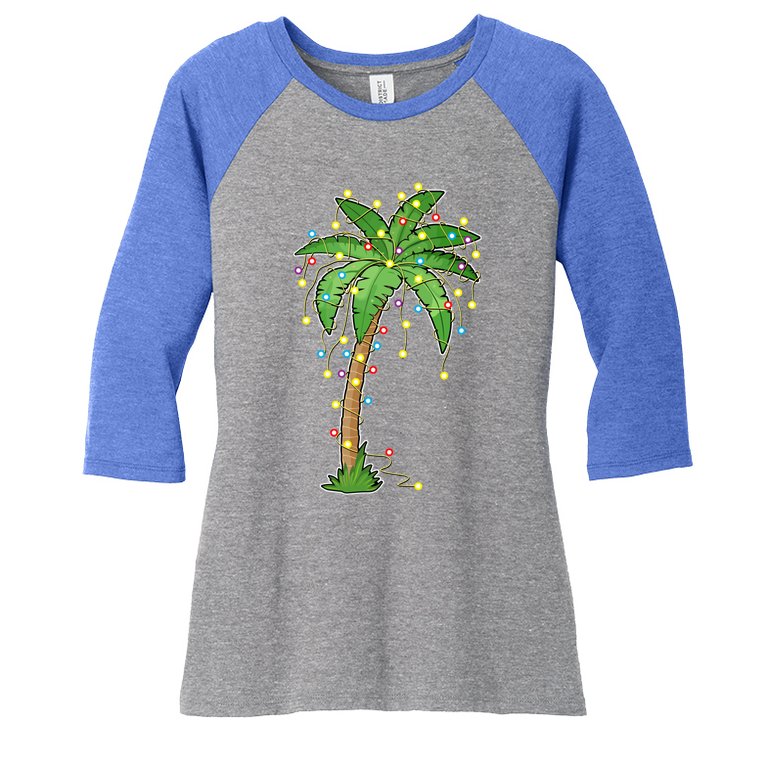 Christmas Lights Palm Tree Beach Funny Tropical Xmas Gift Cute Gift Women’s Tri-Blend 3/4-Sleeve Raglan Shirt