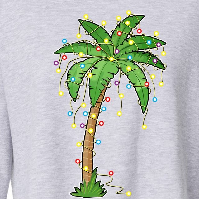 Christmas Lights Palm Tree Beach Funny Tropical Xmas Gift Cute Gift Cropped Pullover Crew