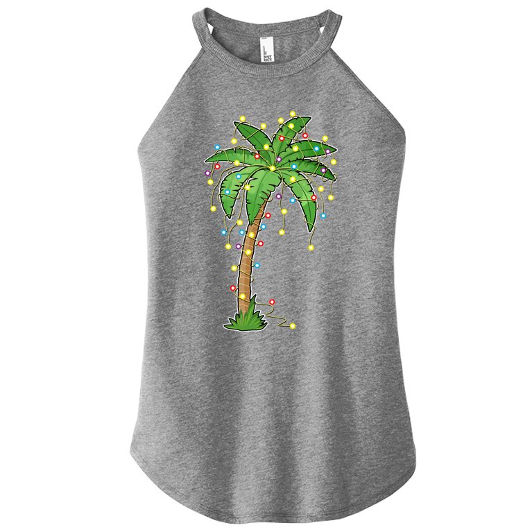 Christmas Lights Palm Tree Beach Funny Tropical Xmas Gift Cute Gift Women’s Perfect Tri Rocker Tank
