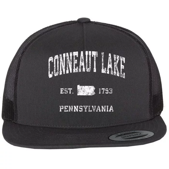 Conneaut Lake Pennsylvania PA Vintage Athletic Sports Flat Bill Trucker Hat