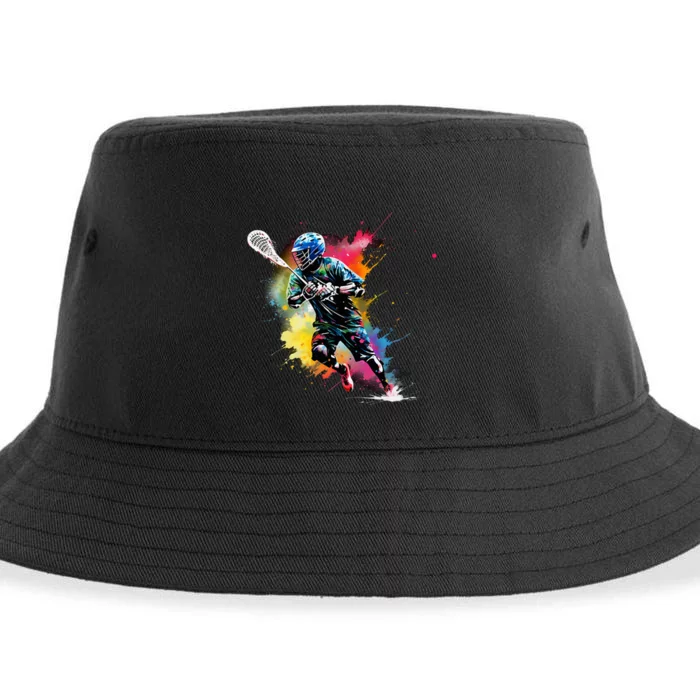 Colorful Lacrosse Player Boy On Lacrosse Sustainable Bucket Hat