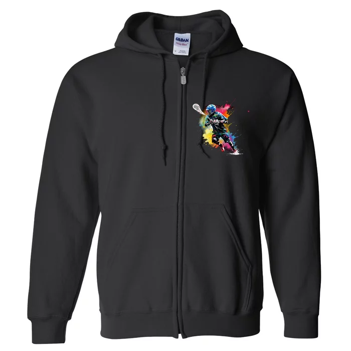 Colorful Lacrosse Player Boy On Lacrosse Full Zip Hoodie