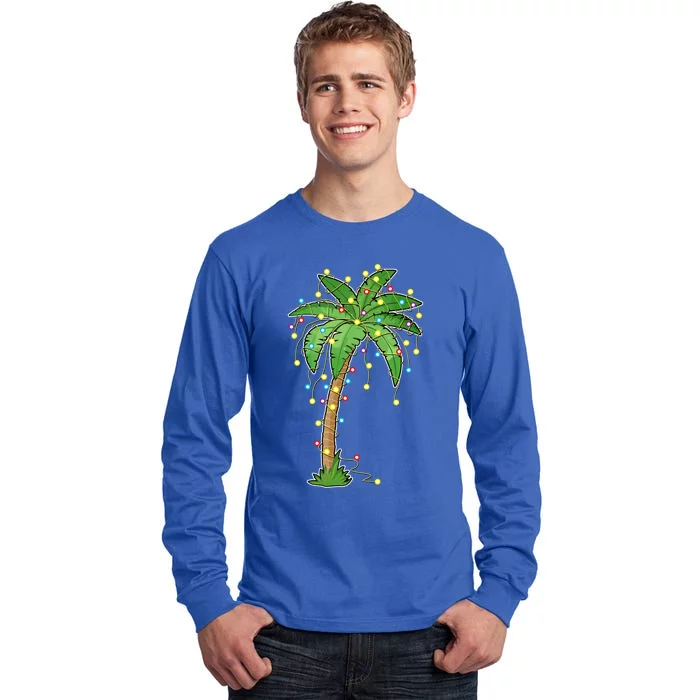 Christmas Lights Palm Tree Beach Funny Tropical Xmas Gift Tall Long Sleeve T-Shirt