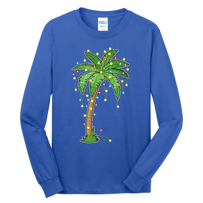 Christmas Lights Palm Tree Beach Funny Tropical Xmas Gift Tall Long Sleeve T-Shirt