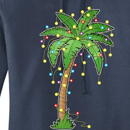 Christmas Lights Palm Tree Beach Funny Tropical Xmas Gift Women's Pullover Hoodie