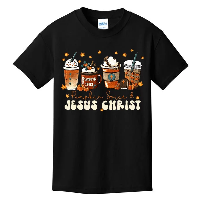 Coffee Latte Pumpkin Spice Jesus Christ Thanksgiving Fall Kids T-Shirt