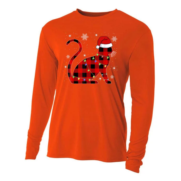 Cat Lover Plaid Holiday Festive Cooling Performance Long Sleeve Crew