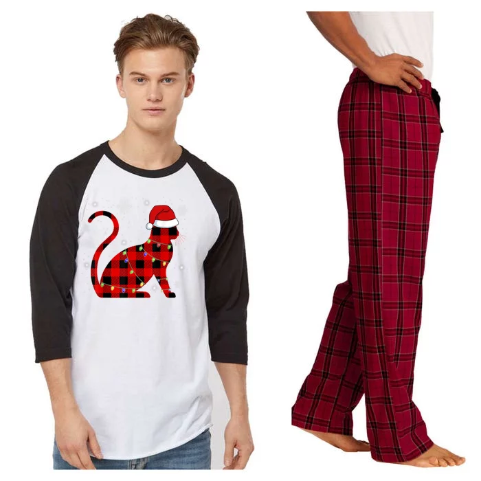 Cat Lover Plaid Holiday Festive Raglan Sleeve Pajama Set