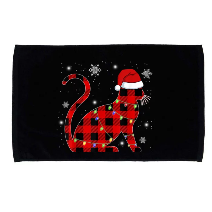 Cat Lover Plaid Holiday Festive Microfiber Hand Towel