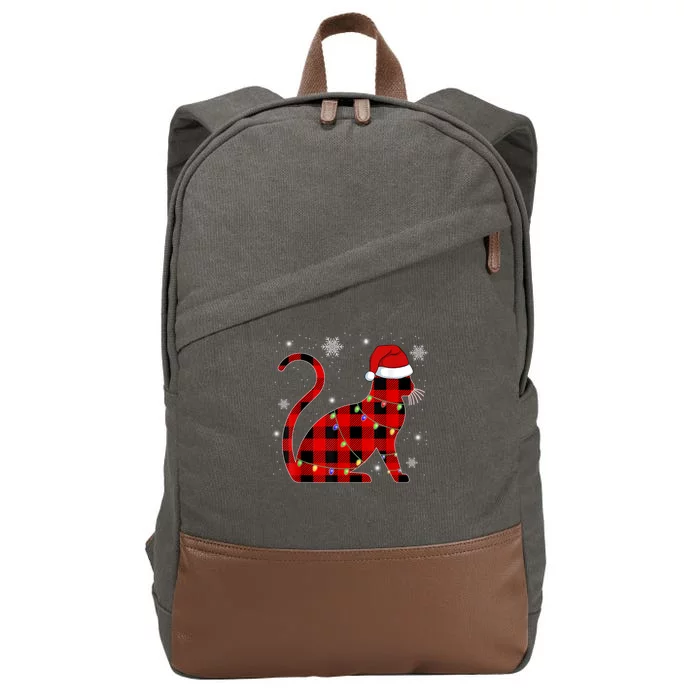 Cat Lover Plaid Holiday Festive Cotton Canvas Backpack