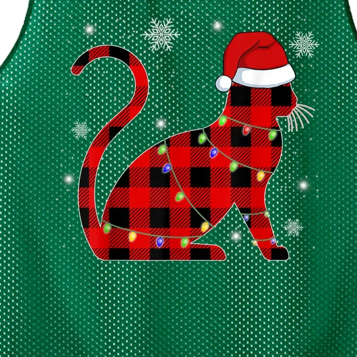 Cat Lover Plaid Holiday Festive Mesh Reversible Basketball Jersey Tank