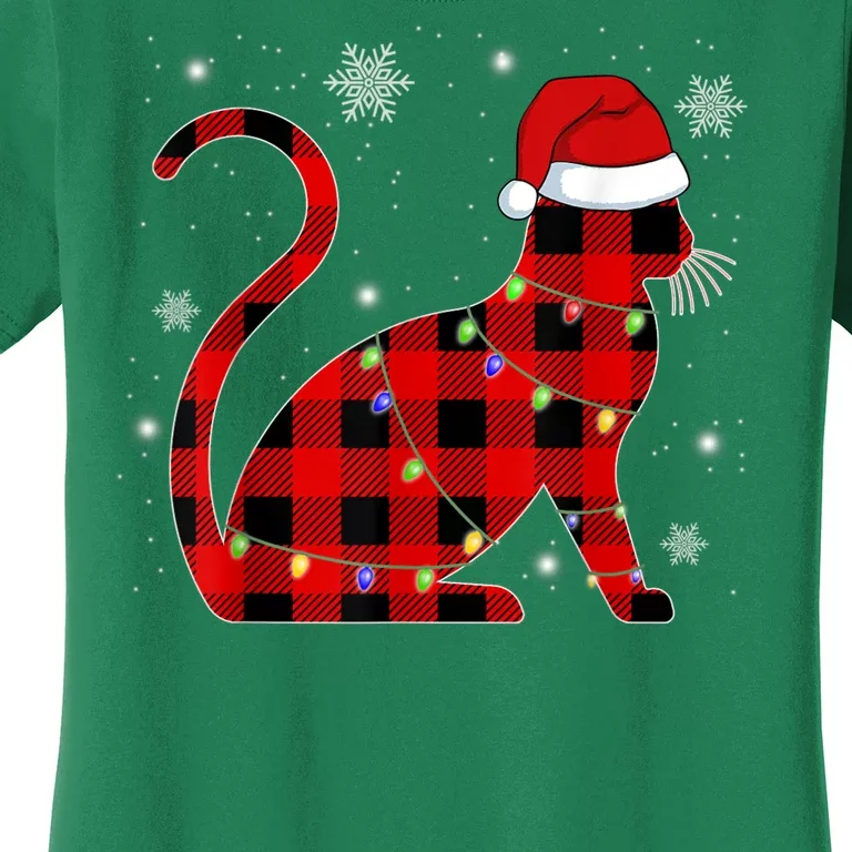 Cat Lover Plaid Holiday Festive Women's T-Shirt