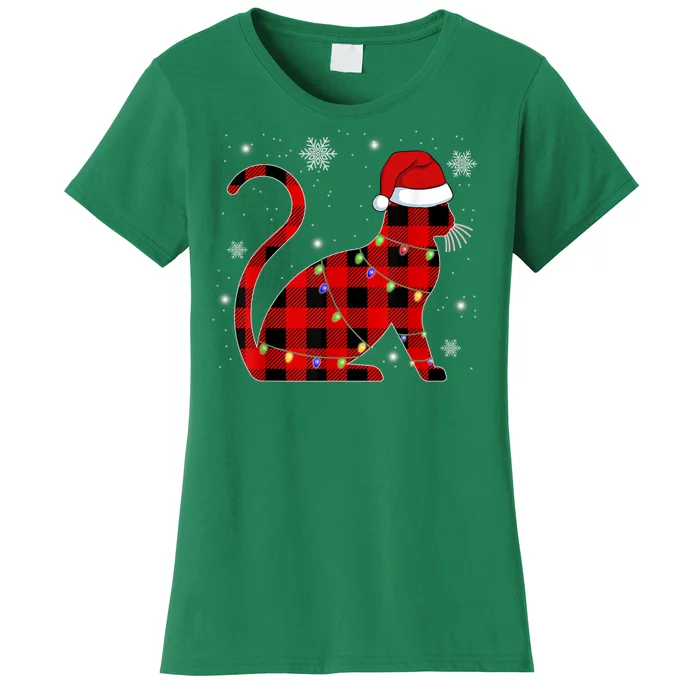 Cat Lover Plaid Holiday Festive Women's T-Shirt