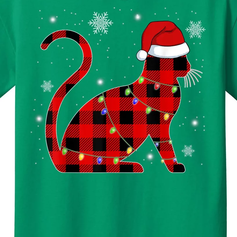 Cat Lover Plaid Holiday Festive Kids T-Shirt