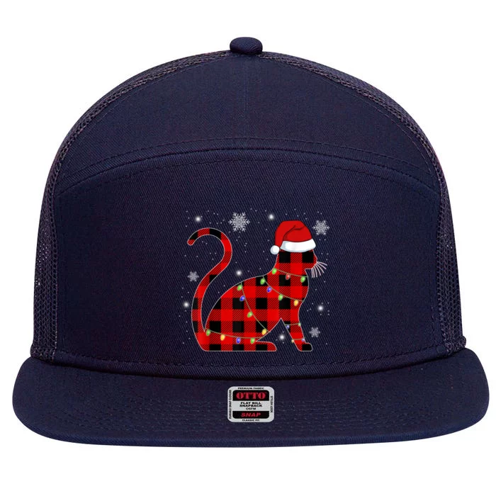 Cat Lover Plaid Holiday Festive 7 Panel Mesh Trucker Snapback Hat