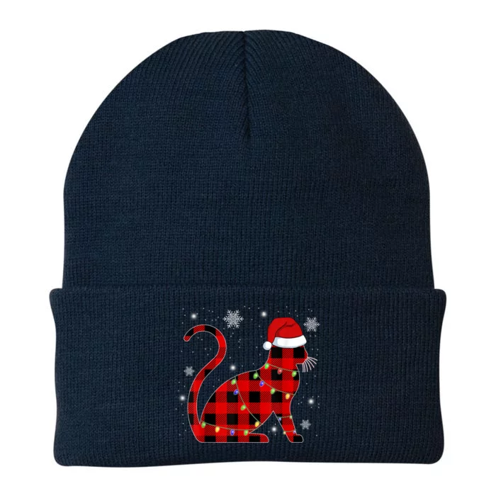 Cat Lover Plaid Holiday Festive Knit Cap Winter Beanie