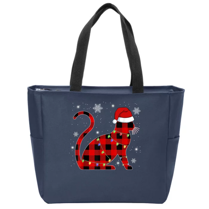 Cat Lover Plaid Holiday Festive Zip Tote Bag