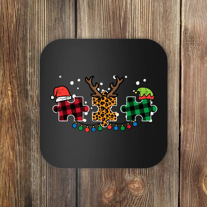 Christmas Leopard Plaid Puzzle Autism Xmas Coaster