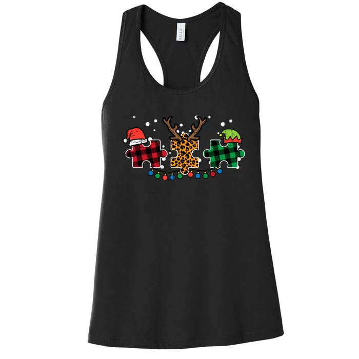 Christmas Leopard Plaid Puzzle Autism Xmas Women's Racerback Tank