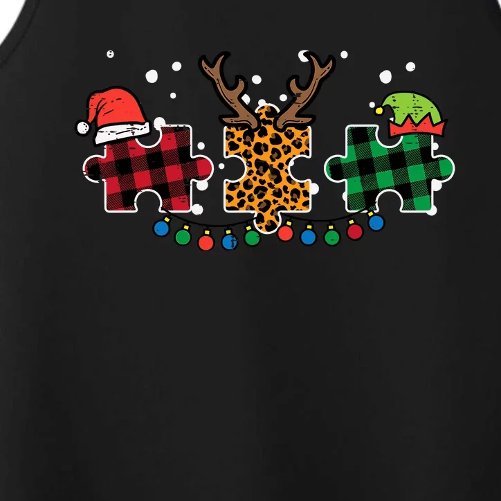 Christmas Leopard Plaid Puzzle Autism Xmas Performance Tank