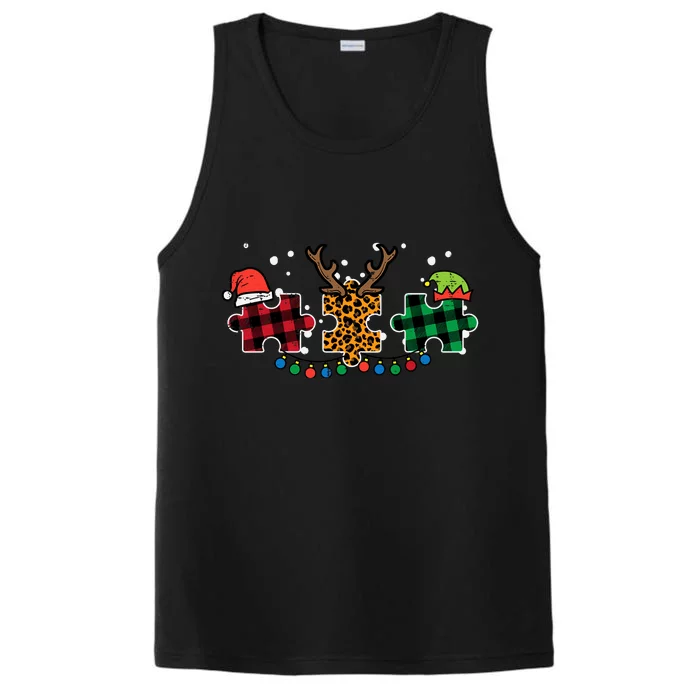 Christmas Leopard Plaid Puzzle Autism Xmas Performance Tank