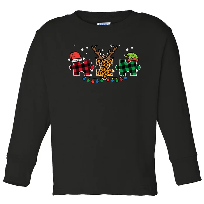 Christmas Leopard Plaid Puzzle Autism Xmas Toddler Long Sleeve Shirt