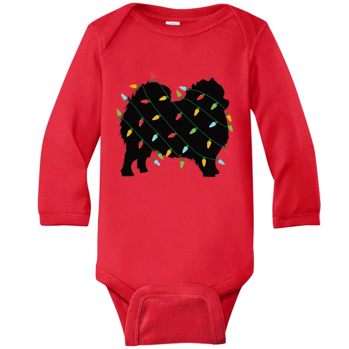 Christmas Lights Pomeranian Cute Gift For Dog Lovers Baby Long Sleeve Bodysuit