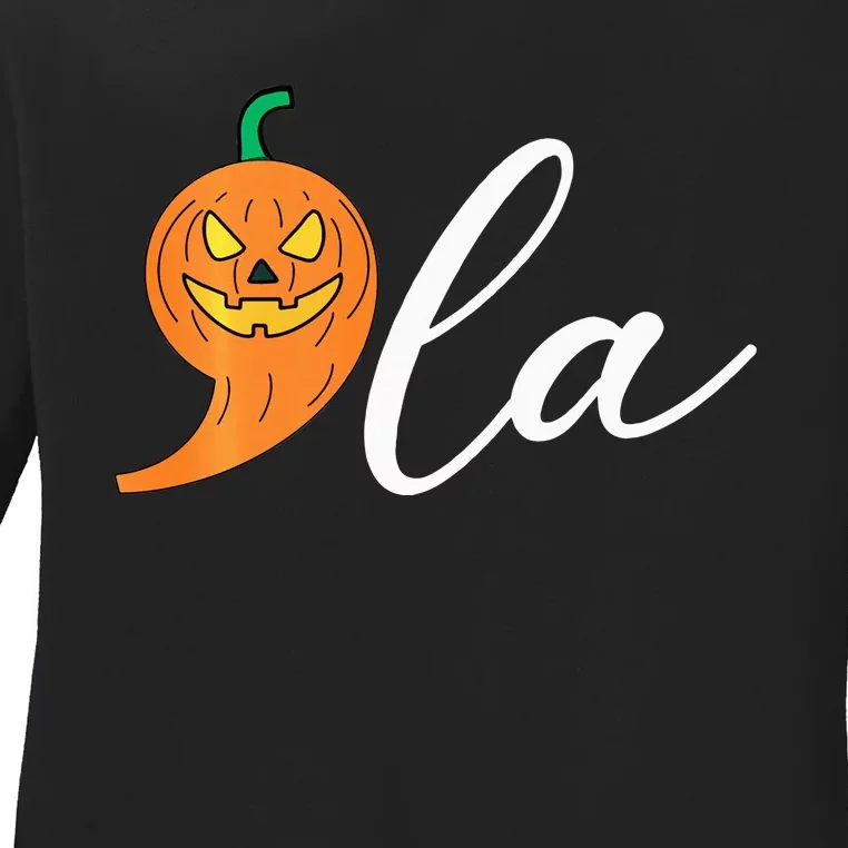 Comma +  La Pumpkin Kamala Harris Costume Halloween 2024 Ladies Long Sleeve Shirt