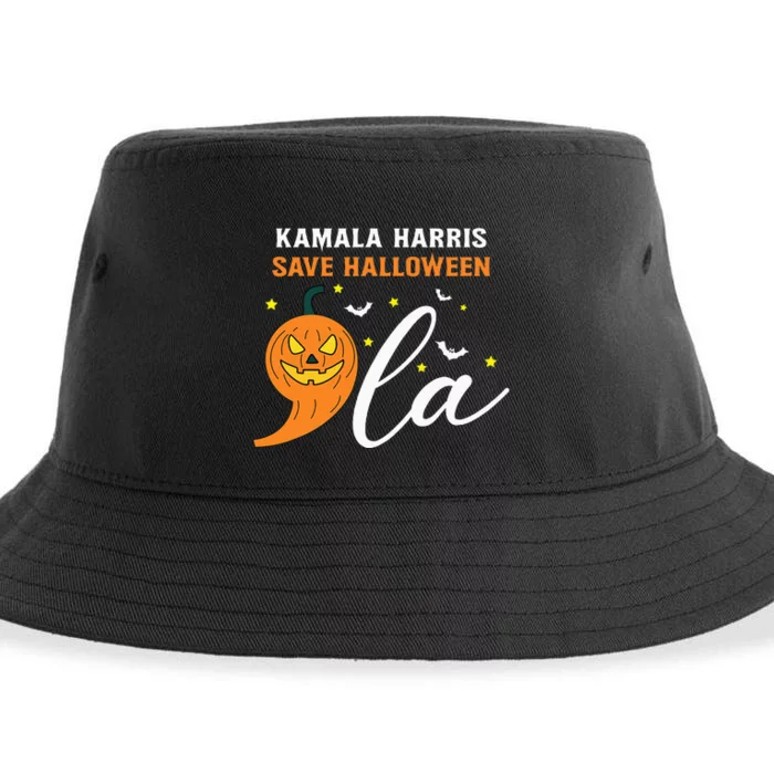 Comma +  La Pumpkin Kamala Harris Save Halloween 2024 Sustainable Bucket Hat