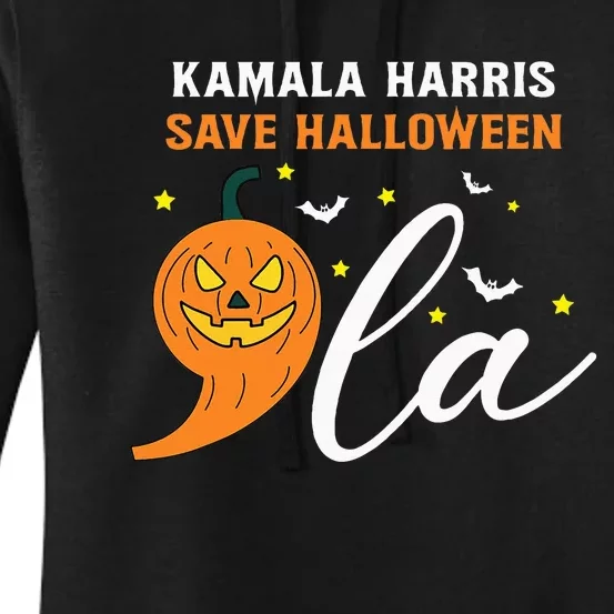 Comma +  La Pumpkin Kamala Harris Save Halloween 2024 Women's Pullover Hoodie