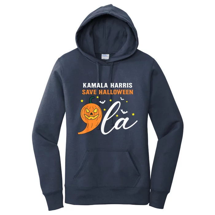 Comma La Pumpkin Kamala Harris Save Halloween 2024 Women's Pullover Hoodie