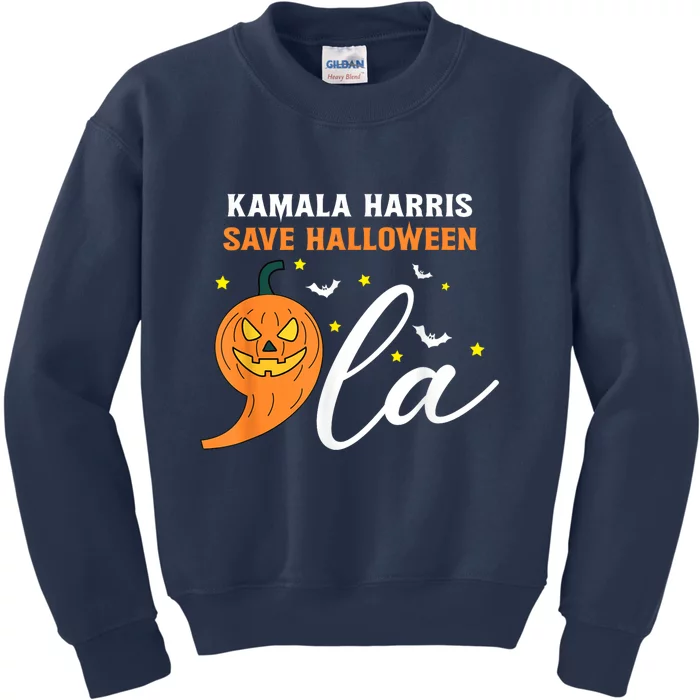 Comma La Pumpkin Kamala Harris Save Halloween 2024 Kids Sweatshirt