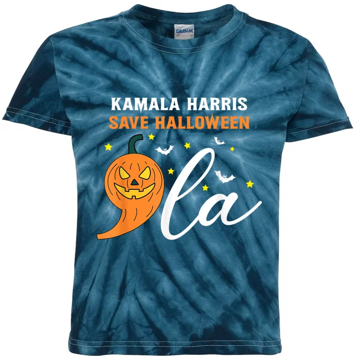 Comma La Pumpkin Kamala Harris Save Halloween 2024 Kids Tie-Dye T-Shirt