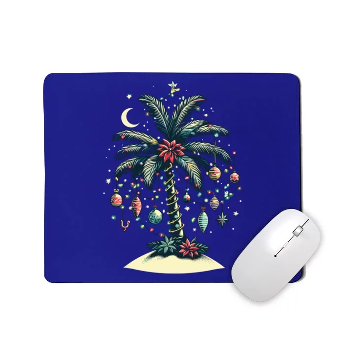 Christmas Lights Palm Tree Beach Funny Tropical Xmas Gift Mousepad