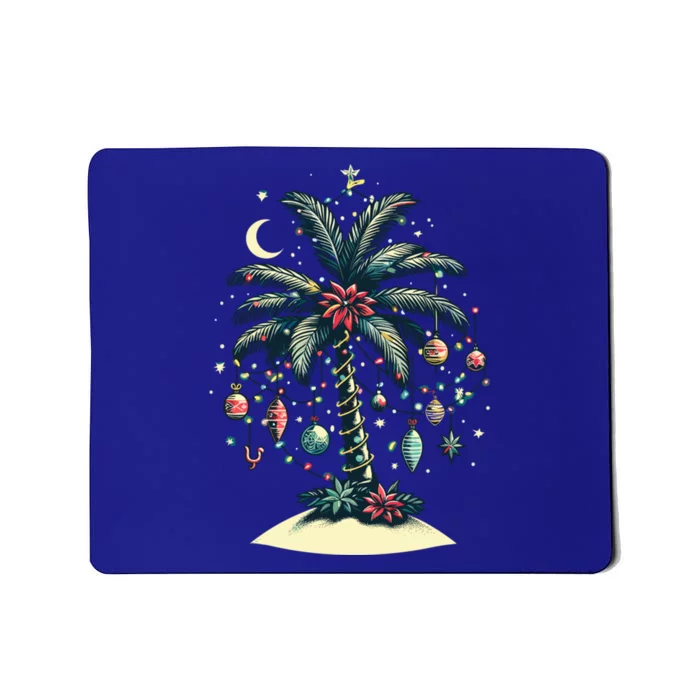 Christmas Lights Palm Tree Beach Funny Tropical Xmas Gift Mousepad