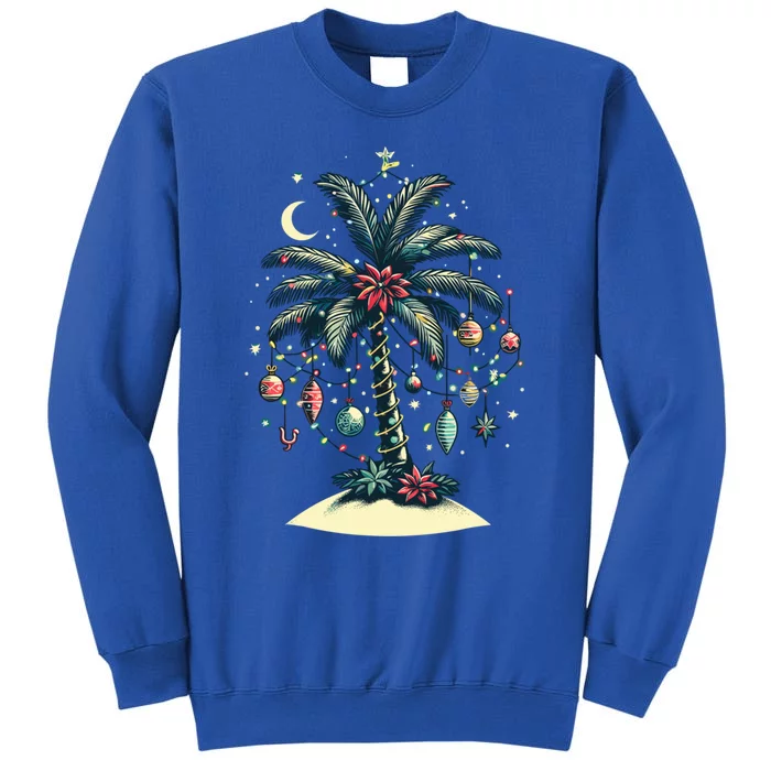 Christmas Lights Palm Tree Beach Funny Tropical Xmas Gift Tall Sweatshirt