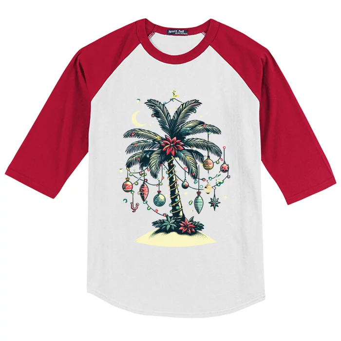 Christmas Lights Palm Tree Beach Funny Tropical Xmas Gift Kids Colorblock Raglan Jersey