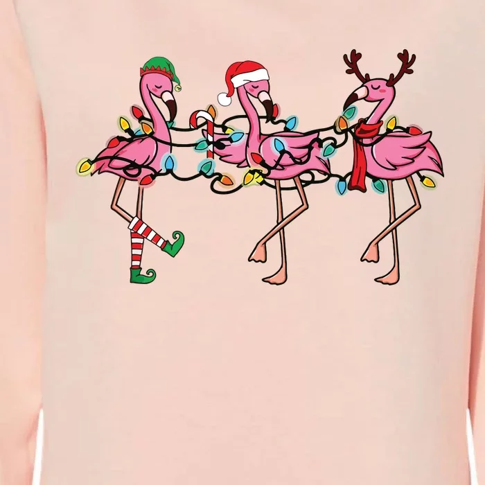 Christmas Lights Pink Flamingo Santa Hat Holiday Xmas Womens California Wash Sweatshirt