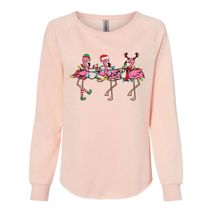 Christmas Lights Pink Flamingo Santa Hat Holiday Xmas Womens California Wash Sweatshirt