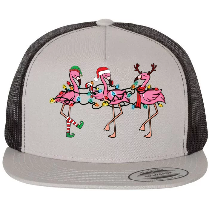 Christmas Lights Pink Flamingo Santa Hat Holiday Xmas Flat Bill Trucker Hat