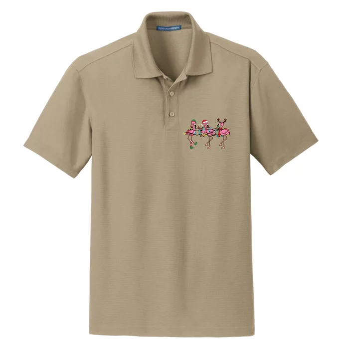 Christmas Lights Pink Flamingo Santa Hat Holiday Xmas Dry Zone Grid Performance Polo