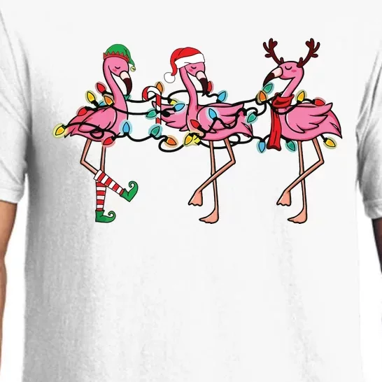 Christmas Lights Pink Flamingo Santa Hat Holiday Xmas Pajama Set