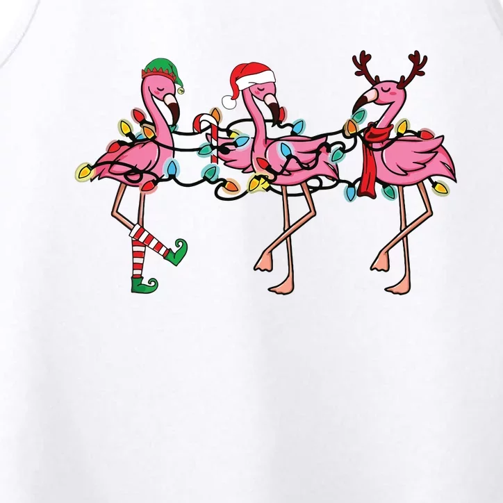 Christmas Lights Pink Flamingo Santa Hat Holiday Xmas Performance Tank