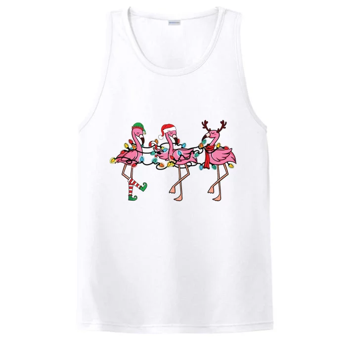 Christmas Lights Pink Flamingo Santa Hat Holiday Xmas Performance Tank